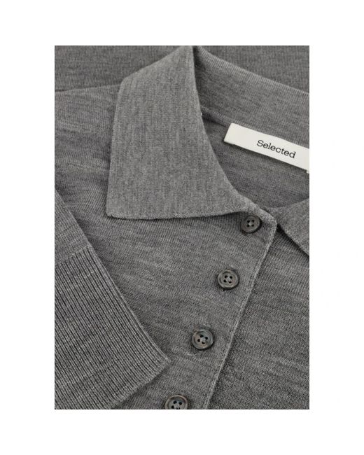 SELECTED Tops ,Grijs ,Wol Slfthea Ls Knit Merino Collar Neck in het Gray