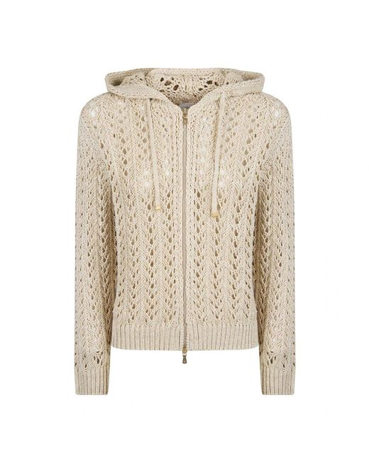 Eleventy Truien & Vesten ,Katoen Maglia Full Zip Cappuccio in het Natural