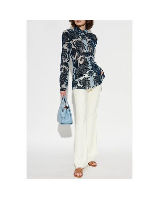 Etro Blue Hemd Mit Muster Und Samtigem Finish