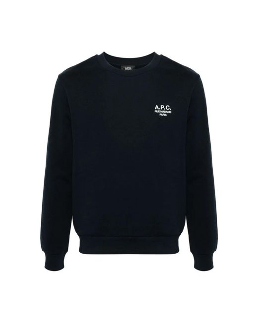 A.P.C. Hoodies & Sweatvesten ,Blauw ,Katoen Blauwe Sweater Met Logoborduursel in het Blue