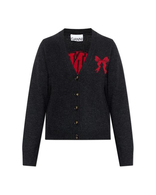 Ganni Truien & Vesten ,Zwart ,Wol Logo Cardigan in het Black