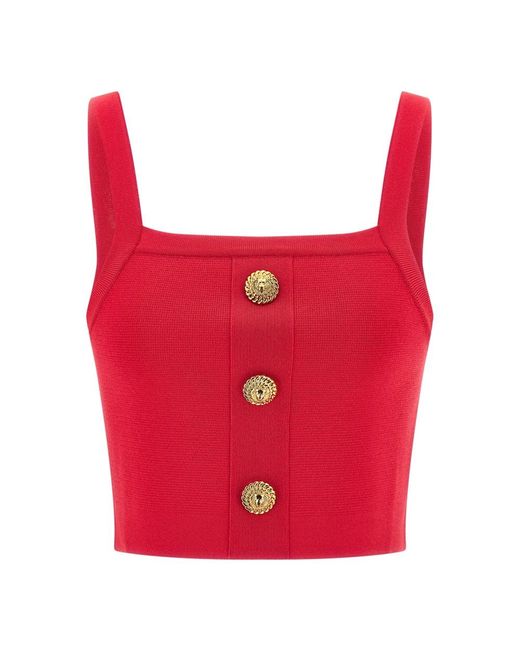 Balmain Red Sleeveless Tops