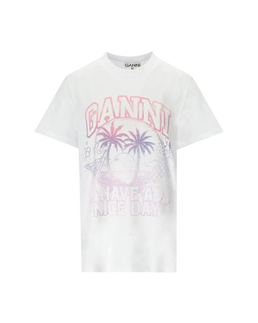 Ganni White Weiße cocktail-logo-print-t-shirt
