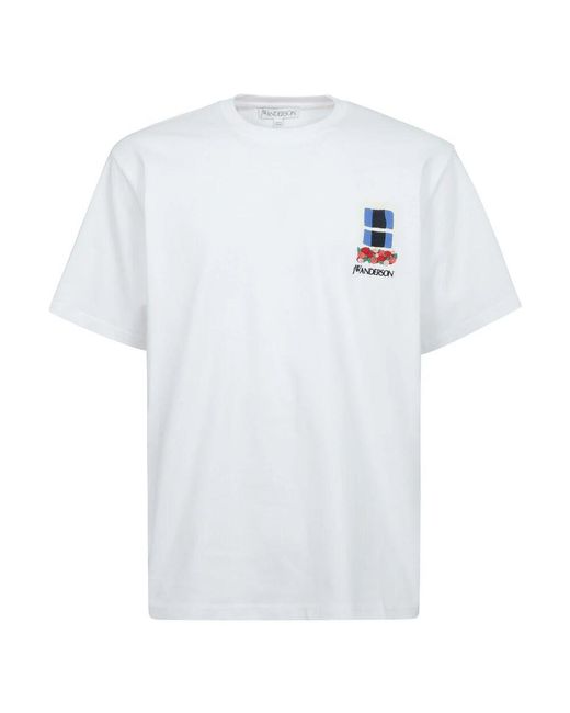 J.W. Anderson Weißes Rundhals Kurzarm Besticktes T-Shirt in White für Herren