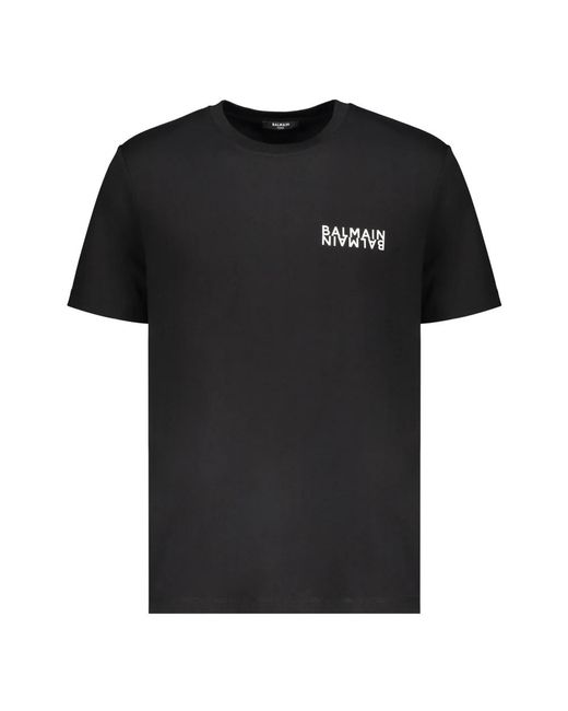Balmain Tops ,Zwart ,Katoen T-Shirt Met Logo in het Black voor heren