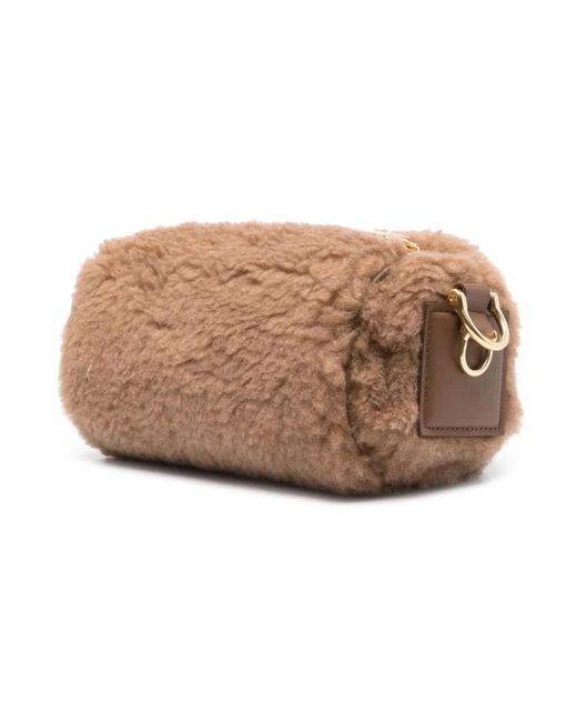 Max Mara Brown Teddyroll Bag In Fur And Silk