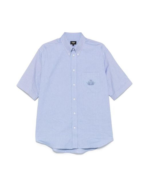 Fendi Blue Short Sleeve Shirts for men