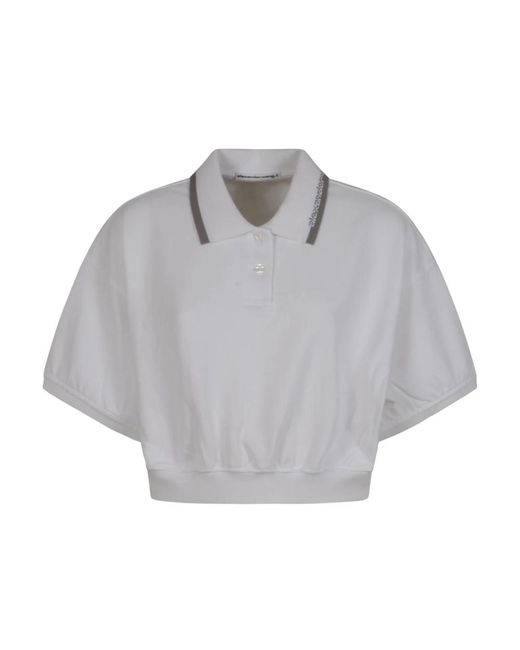 Alexander Wang Tops ,Wit ,Katoen Relaxed Cropped Cinched Polo in het Gray