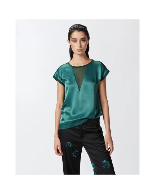 Pinko Overhemden ,Groen ,Satijn Satijnen En Georgette T-Shirt Blouse in het Green
