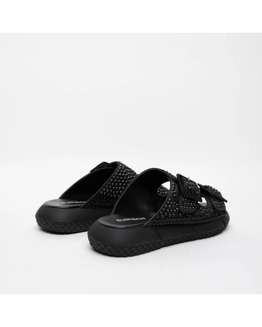 Elena Iachi Black Schwarze sandalen mit doppeltem riemen und glänzenden schwarzen strasssteinen