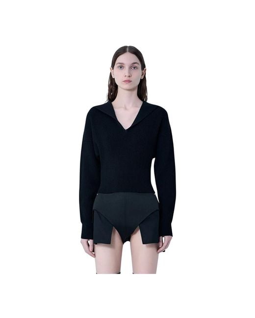 Rick Owens Blue V-Neck Knitwear