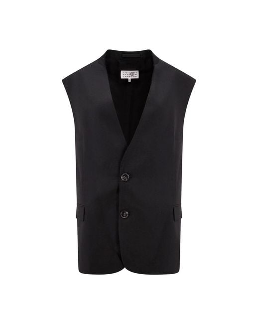 MM6 by Maison Martin Margiela Black Schwarzer oversize-blazer v-ausschnitt hergestellt in italien