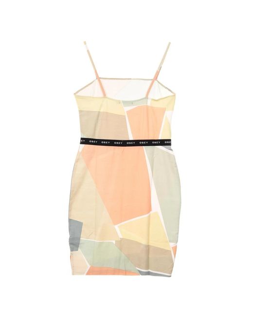 Obey Kleedjes ,Veelkleurig ,Rayon Perzik Multi Strapless Jurk All Over Print in het Natural
