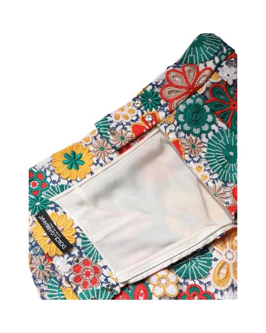 Dolce & Gabbana Blue Floral Lace High Waist Mini Skirt