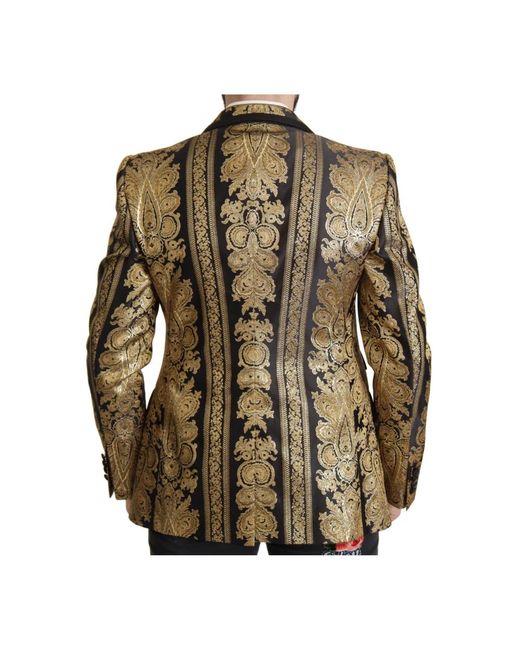 Dolce & Gabbana Schwarzer gold jacquard einreihiger blazer in Black für Herren