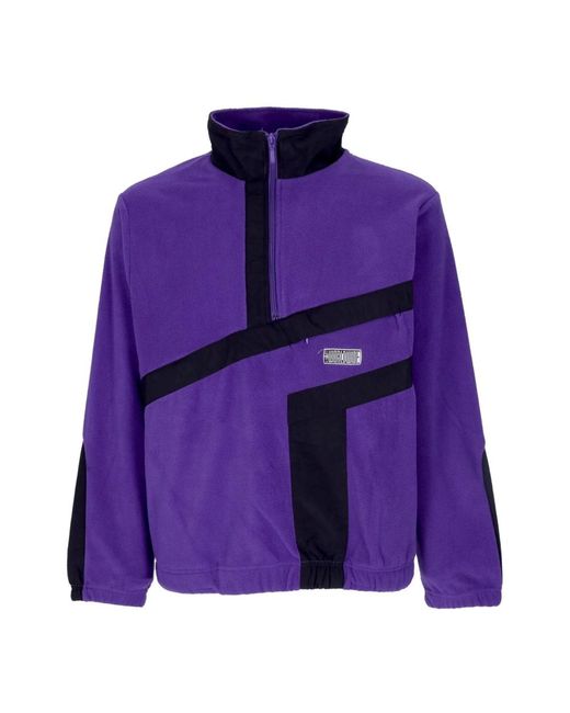 Huf Truien & Vesten ,Paars ,Polyester Paarse Polar Fleece Quarter-Zip Sweatshirt in het Purple voor heren