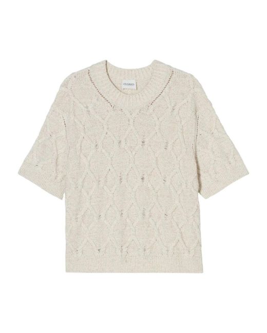 Closed White Kurzarm-Strickpullover Hellgrau