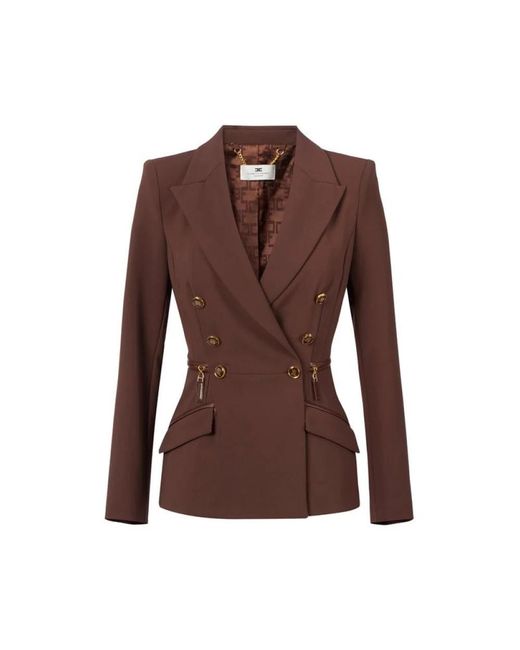 Elisabetta Franchi Jasje Van Lichtgewicht Crêpe Stof Met Ritssluiting Details in het Brown