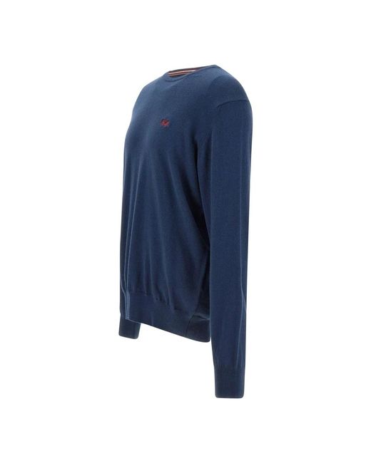 La Martina Wolle baumwolle pullover blau logo in Blue für Herren