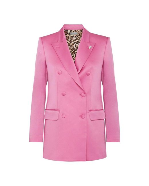 Philipp Plein Satin Dandy Blazer in het Pink