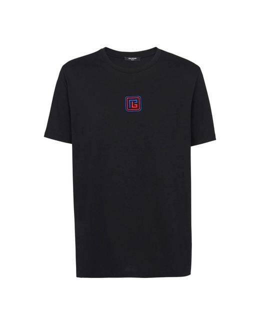 Balmain Black Embroidered Pb Logo T-Shirt for men