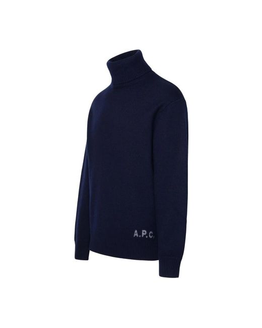 A.P.C. Truien & Vesten ,Blauw ,Wol Wollen Coltrui Met Geribbelde Kraag in het Blue voor heren