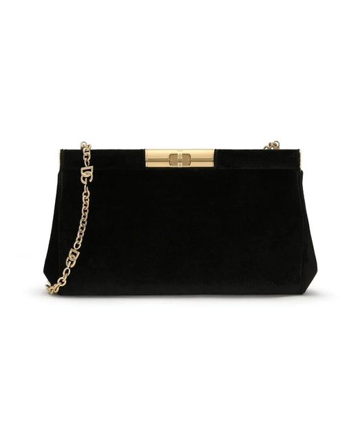 Dolce & Gabbana Black Schwarze Samt-Schultertasche Mit Kette