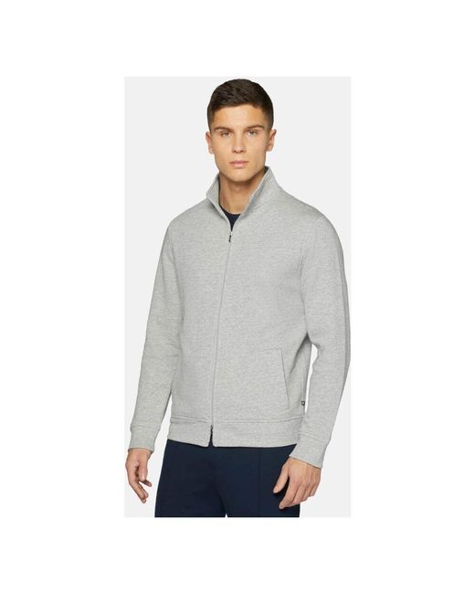 Boggi Baumwollgemischter Vollreißverschluss-Pullover in Blue für Herren