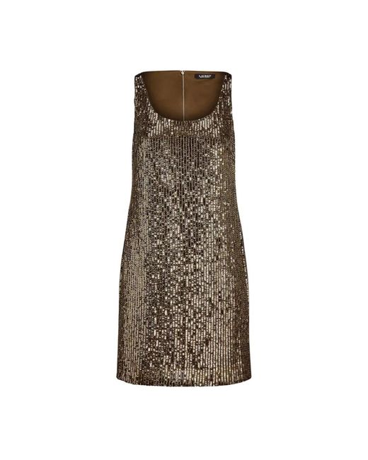 Ralph Lauren Kleedjes ,Geel ,Pailletten Mini Cocktailjurk Met Pailletten in het Brown