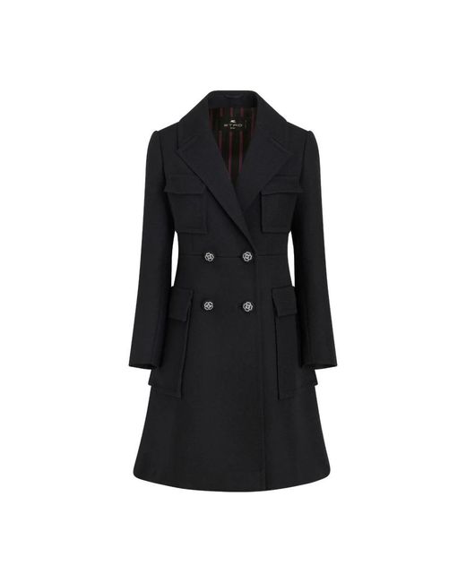 Etro Black Double-Breasted Coats