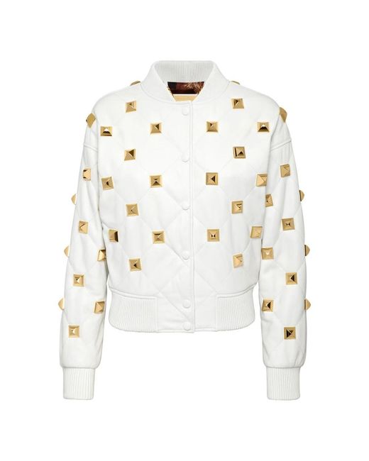 Philipp Plein Jassen ,Wit ,Leer Leather Bomber Matelassè Studs in het White