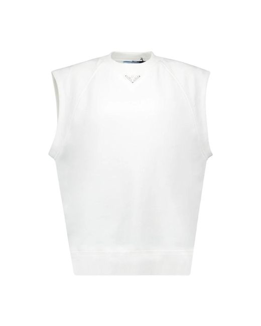 Prada White T-shirt mit dreieckigem logo ärmellos oversized