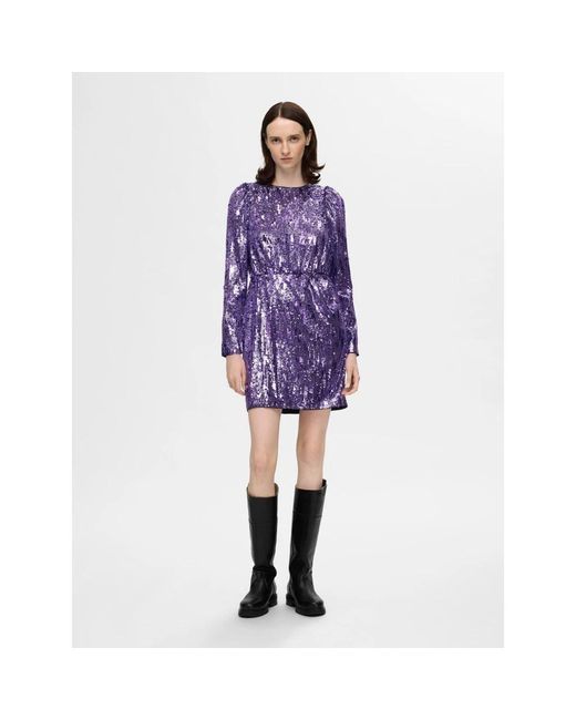SELECTED Kleedjes ,Paars ,Polyester Ari-Colyn Ls Short Sequins Dress in het Purple