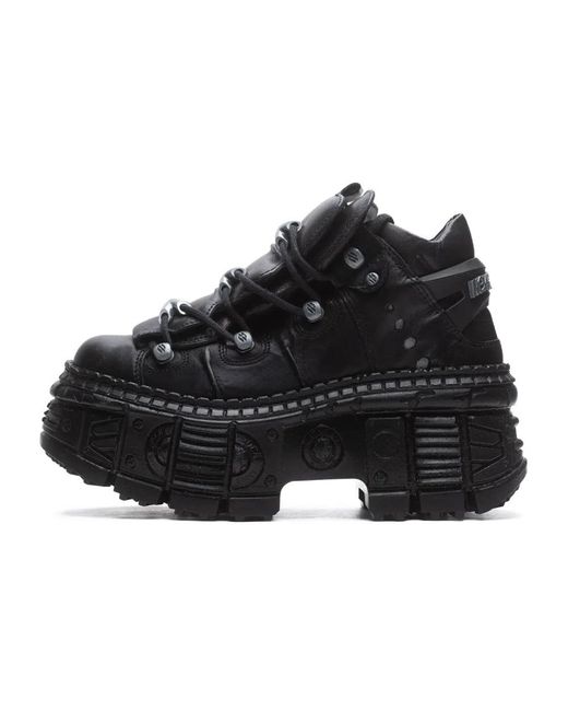 New Rock Black Lace-Up Boots