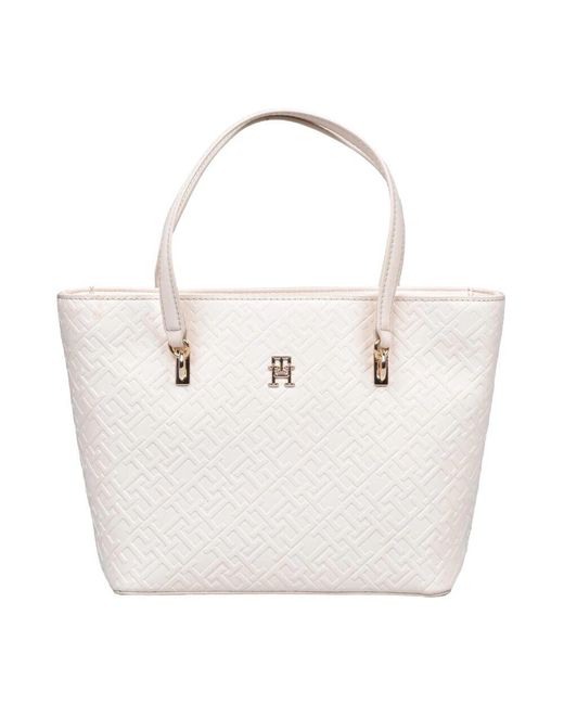 Tommy Hilfiger White Raffinierte Mini Tote Tasche Mit Reißverschluss