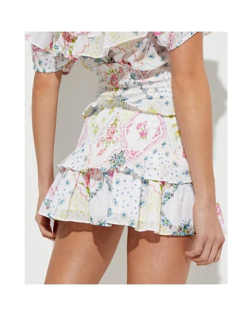 LoveShackFancy Bloemen Mini Rok Sicily Stijl in het White