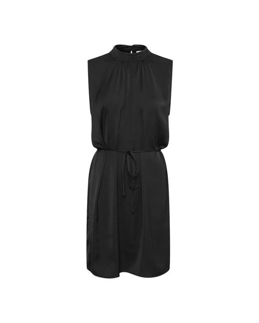 Saint Tropez Kleedjes ,Zwart ,Polyester Zwarte Jurk Met Halslijn Detail in het Black