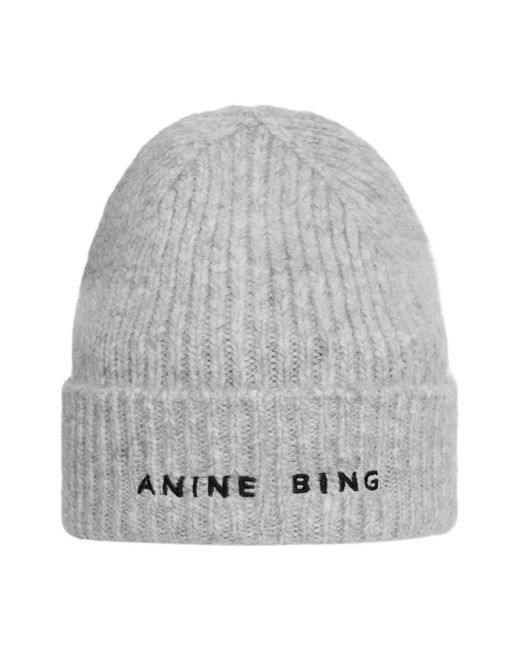 Anine Bing Gray Weiche Strickmütze Hellgrau