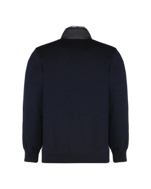 Paul & Shark Jassen ,Blauw ,Leer Gewatteerd Gebreid Jack Met Leren Details in het Blue voor heren