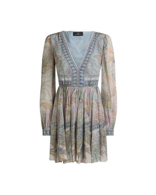 Etro Kleedjes ,Veelkleurig ,Zijden Jurk Met Paisley-Bladprint in het Gray