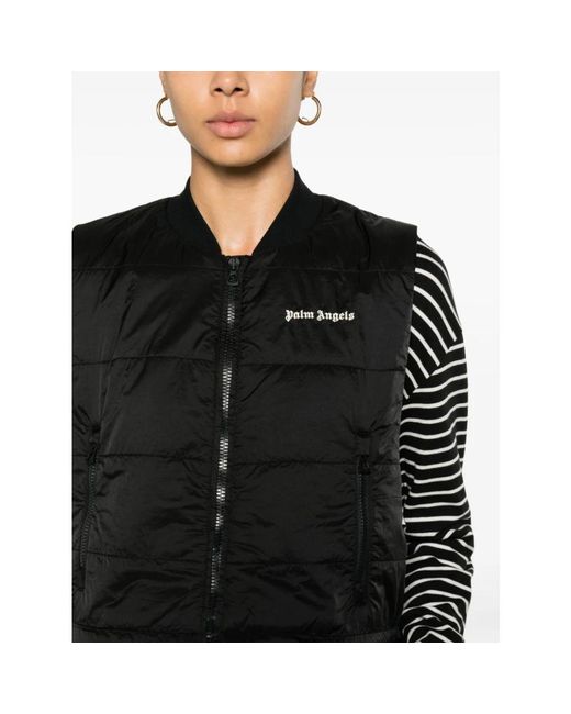 Palm Angels Jassen ,Zwart ,Zwarte Gewatteerde Cropped Gilet Jas in het Black