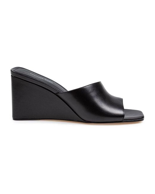 Michael Kors Black Schwarze Lederkeil Clogs Aus Denim