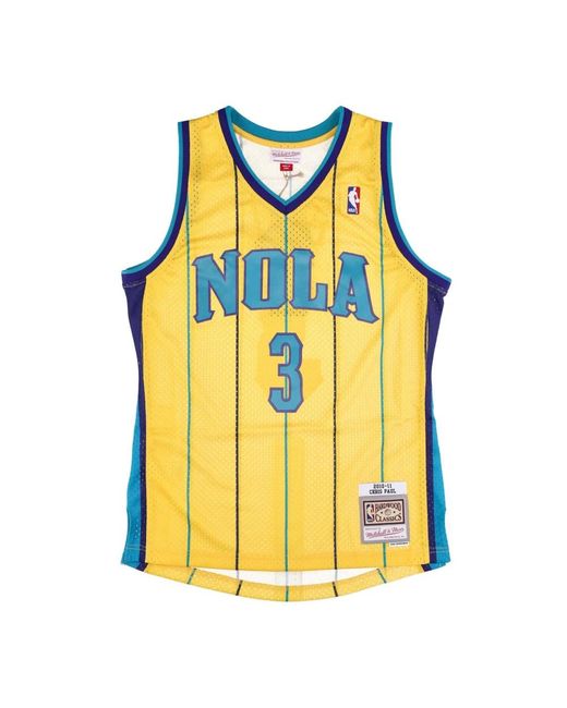 Mitchell & Ness Fitness ,Geel ,Polyester Chris Paul Basketbal Tanktop in het Yellow voor heren