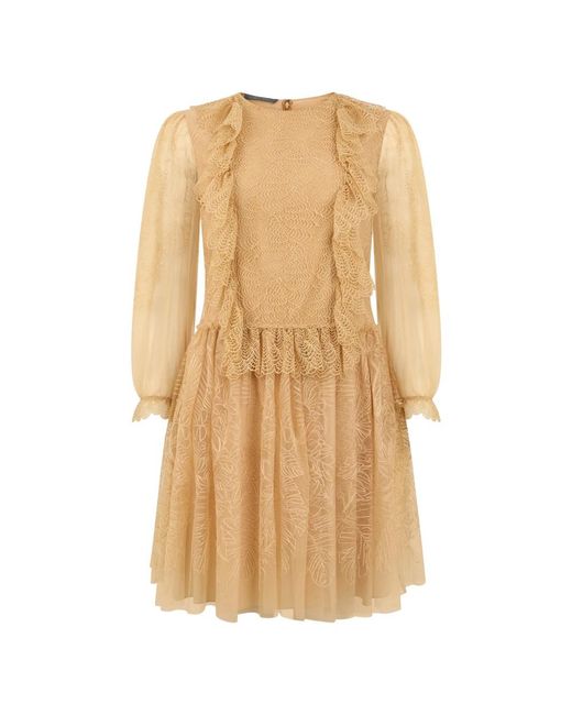 Alberta Ferretti Korte Jurk Met Kant in het Natural