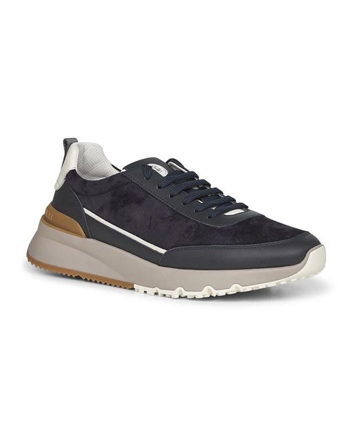 Brunello Cucinelli Blauwe Sneakers Met Leren Inzetstukken in het Blue voor heren