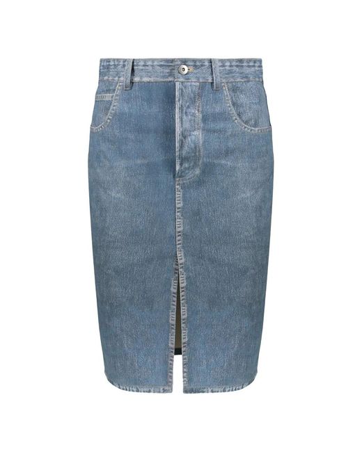 Bottega Veneta Denim Effect Midi Rok Met Split in het Blue