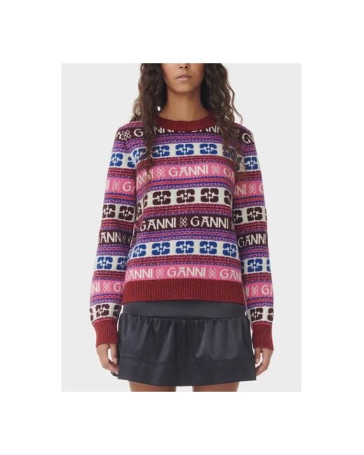 Ganni Round-Neck Knitwear in het Purple