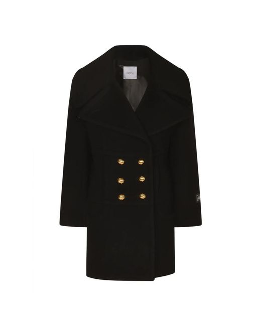 Patou Jassen ,Zwart ,Wol Double-Breasted Midi Coat in het Black
