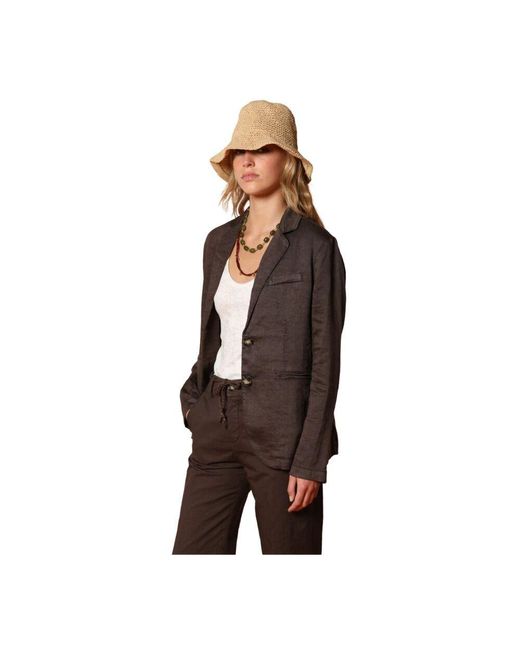 Mason's Brown Eleganter Leinen Baumwoll Blazer Dunkelbraun