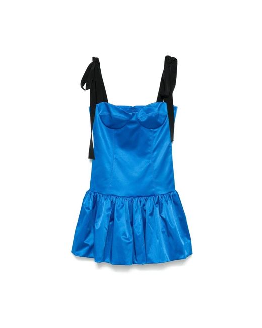 Anna October Kleedjes ,Blauw ,Kobaltblauwe Bustierjurk Met Strikbandjes in het Blue